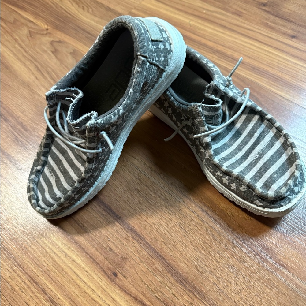 Hey Dude Kids Shoes in Gray and White Stripes